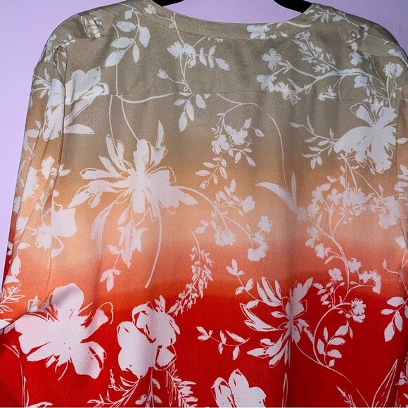 Calvin Klein Blouse XL Red Ombre Whimsical Floral Button Long Sleeve - Picture 8 of 9